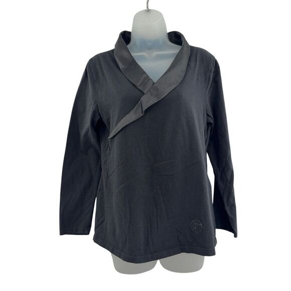 Temperley London M Black Satin Collar Scoop Cotton T Shirt Top Long Sleeve - Picture 1 of 12